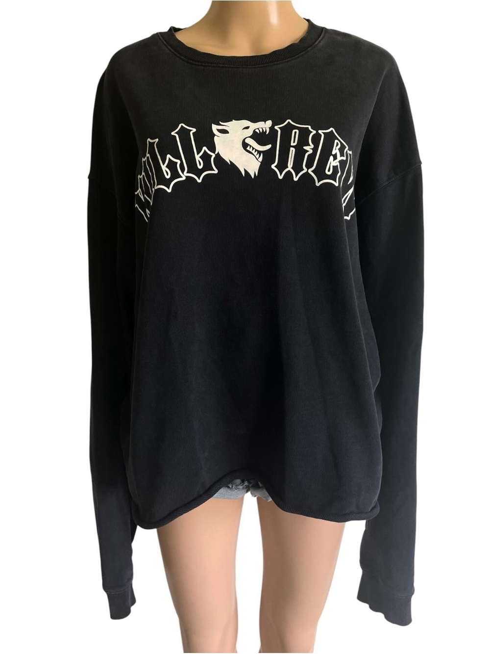 Unisex KillCrew Black & White Oversized Crewneck Long Sleeve Pullover Sweatshirt